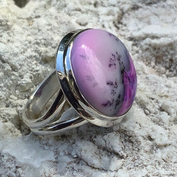 PURPLE DENDRITIC OPAL 925 STERLING SILVER RING, SIZE 7 - Picture 4 of 10